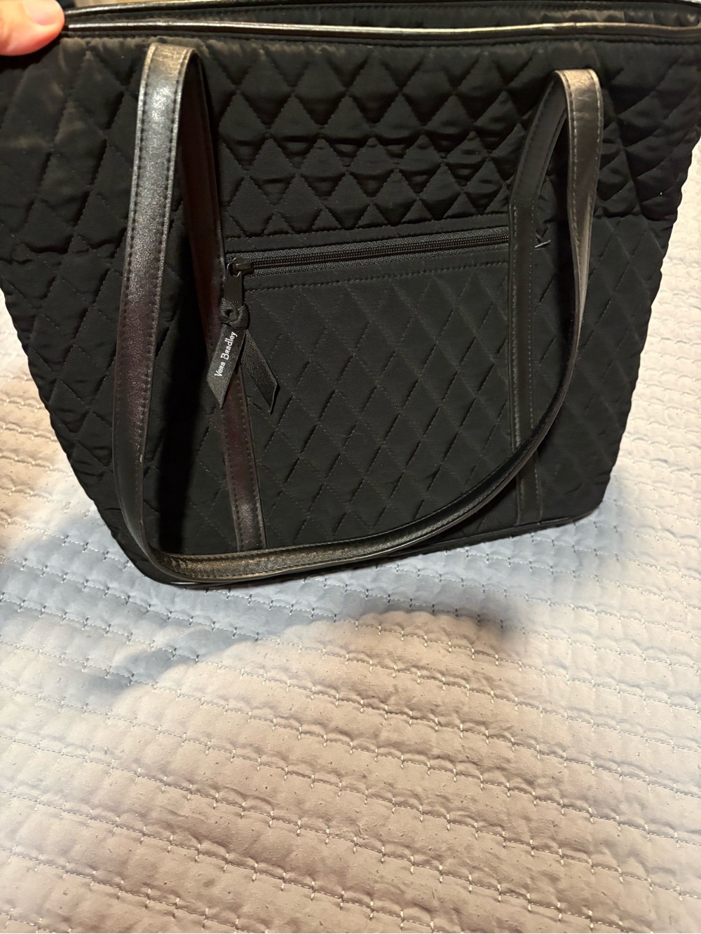Vera Bradley Quilted Black Tote with Front Zip Pocket
